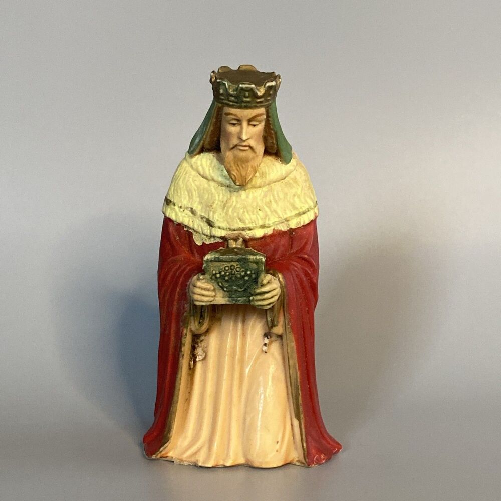 Vintage 4.25” KNEELING WISE MAN Nativity Figure Hong Kong Hard Plastic #844